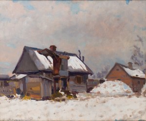 Stanisław Dybowski (1895 Warszawa - 1956 Warszawa), Pejzaż zimowy z chatami