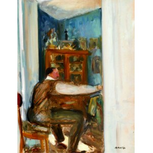 Aneri Irena Weiss (1888-1981), Wojciech Weiss painting in the living room, ca. 1920.
