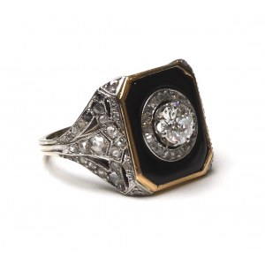Pierścionek Art-Deco - diamenty i onyx