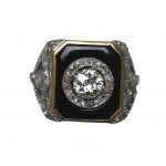 Pierścionek Art-Deco - diamenty i onyx