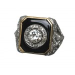 Pierścionek Art-Deco - diamenty i onyx
