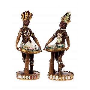 Paar Moretto-Skulpturen mit Tablett in der Art von Balthasar Permoser (1651-1732)