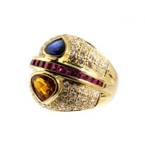 Anello con diamante zaffiro e rubino