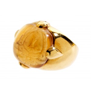 Anello d'oro citrino con medusa