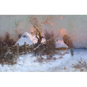 Michał Gorstkin-Wywiórski (1861 Warschau - 1926 Berlin), Winterlandschaft mit einem Wanderer