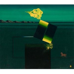 Henryk Płóciennik (1933 - 2020), Pejzaż zielony z koniem, 1977