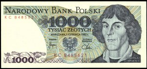 Poland. 1982 1000 Zlotych Prefix KC