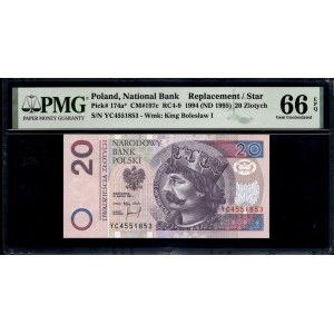 Poland. 1994 20 Zlotych Prefix YC Replacement