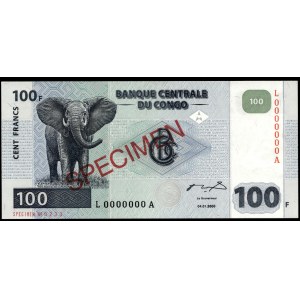 Congo. 100 Francs 2000 Prefix LA SPECIMEN