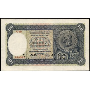 Slovakia. 100 Korun 1940 Specimen