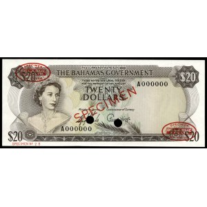 Bahamas. 20 Dollars 1965 Specimen TDLR No.28