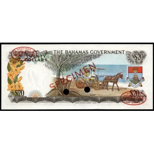 Bahamas. 20 Dollars 1965 Specimen TDLR No.28