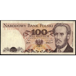 Poland. 100 Zlotych 1975 Prefix A