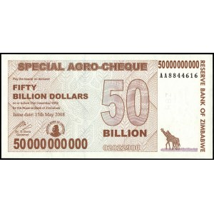 Zimbabwe. 50 Billion Dollars 2008 Agro Cheque