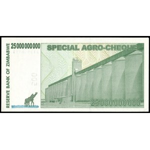Zimbabwe. 25 Billion Dollars 2008 Agro Cheque