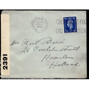 Great Britain to Netherlands. Cover 29 March 1940 Censorship Check 2391