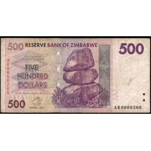 Zimbabwe. 500 dolarów 2008 Semi Solid S/N 6666266