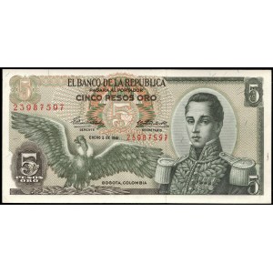 Colombia. 5 Pesos 1961 First Year