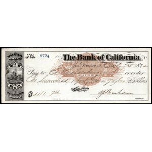 United States of America. Check Bank of California 25.7.1872