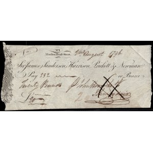 Great Britain. Cheque London 2.8.1796