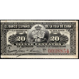 Cuba. Banco Español 20 Centavos 1897