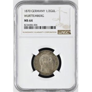 Germany. Wurttemberg 1/2 Gulden 1870 Silver