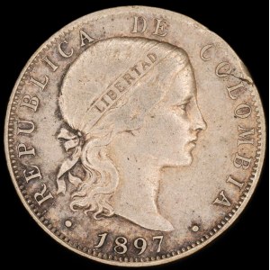 Colombia. 20 Centavos 1897 Bogota Silver