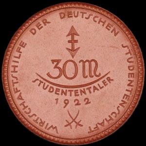 Germany. Porcelain Saxony 30 Mark 1922 Studententaler