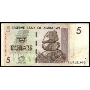 Zimbabwe. 5 Dollars 2008 Replacement