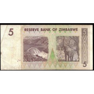 Zimbabwe. 5 Dollars 2008 Replacement