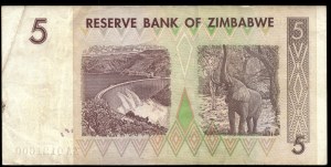 Zimbabwe. 5 Dollars 2008 Replacement