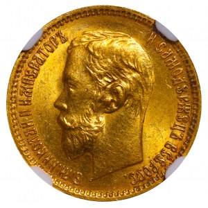 Ruské impérium, 5 rubľov, rok 1902, (AR), NGC, MS 62
