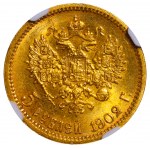 Ruské impérium, 5 rubľov, rok 1902, (AR), NGC, MS 62