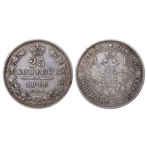 Ruské impérium, 25 kopejok, rok 1849, SPB-PA