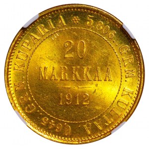 Ruské impérium, Fínsko, 20 Markkaa, rok 1912, S, NGC, MS 63