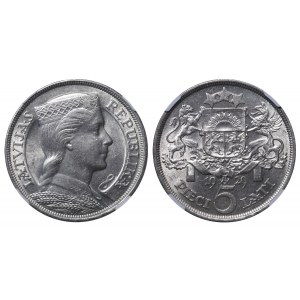 Latvia, 5 Lati, 1929 year, NGC, MS 63