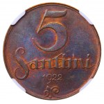 Latvia, 5 Santimi, 1922 year, NGC, MS 63 BN