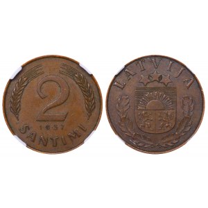 Latvia, 2 Santimi, 1937 year, NGC, MS 62 BN
