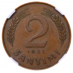 Latvia, 2 Santimi, 1937 year, NGC, MS 62 BN
