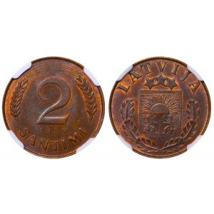 Latvia, 2 Santimi, 1939 year, NGC, MS 63 BN