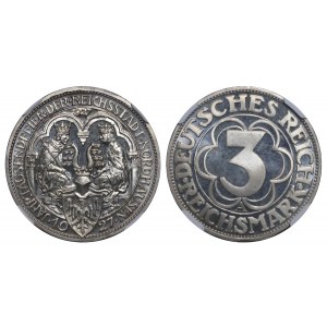 Germany, 3 Mark, 1927 year, A, 1000th Anniversary of Nordhausen, NGC, PF 67 CAMEO, Top-PoP