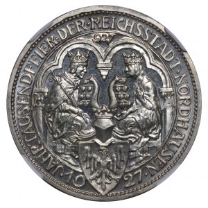 Germany, 3 Mark, 1927 year, A, 1000th Anniversary of Nordhausen, NGC, PF 67 CAMEO, Top-PoP