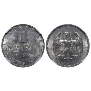 Germany, Weimar Republic, 1 Mark, 1924 year, G, NGC, MS 63