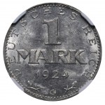 Germany, Weimar Republic, 1 Mark, 1924 year, G, NGC, MS 63