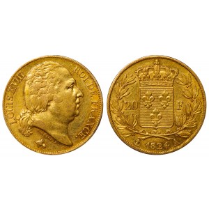 France, 20 Francs, 1824 year, A, NGC, AU 58