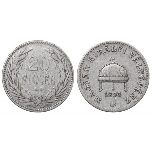 Maďarsko, 20 náplň, rok 1893, KB