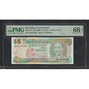 Barbados, 5 Dollars, 2000 year, 66 Gem Unc