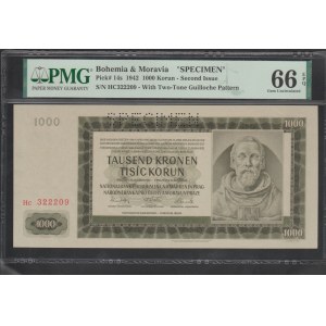Böhmen &amp; Mähren, 1000 Kronen, 1942 Jahr, 66 Gem Unc, Exemplar