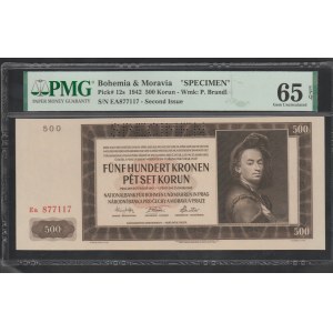 Böhmen &amp; Mähren, 500 Kronen, 1942 Jahr, 65 Gem Unc, Exemplar
