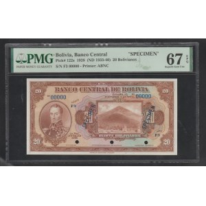 Bolivia, 20 Bolivianos, 1928 year, 67 Suerb Gem Unc, Specimen